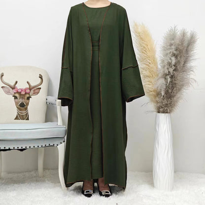 Stay Modest in style with the Summer Abaya 2-Piece Set in Dark Olive, perfect for Islamic modest fashion enthusiasts at Hikmah Boutique Australia Online.