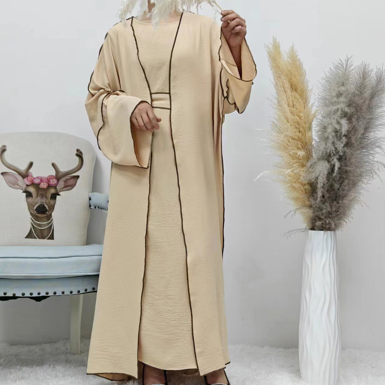 Summer Abaya 2-Piece Set in Light Khaki