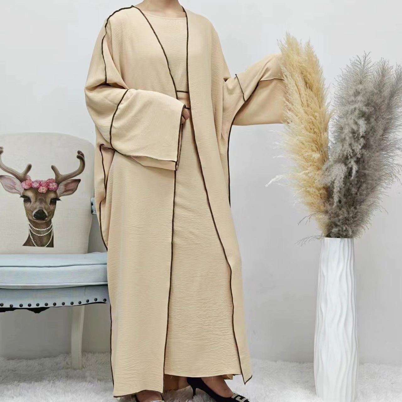 Summer Abaya 2-Piece Set in Light Khaki