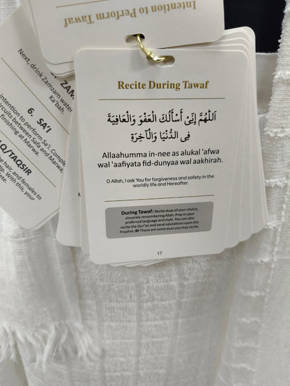 Simplify your Umrah journey with our Umrah Dua Cards With Lanyard by Hikmah Boutique. Includes essential duas, etiquettes, and significance of Umrah rituals.