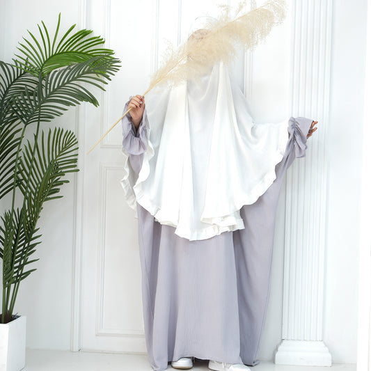 Crepe Khimar in White - Single Layer Extra Large