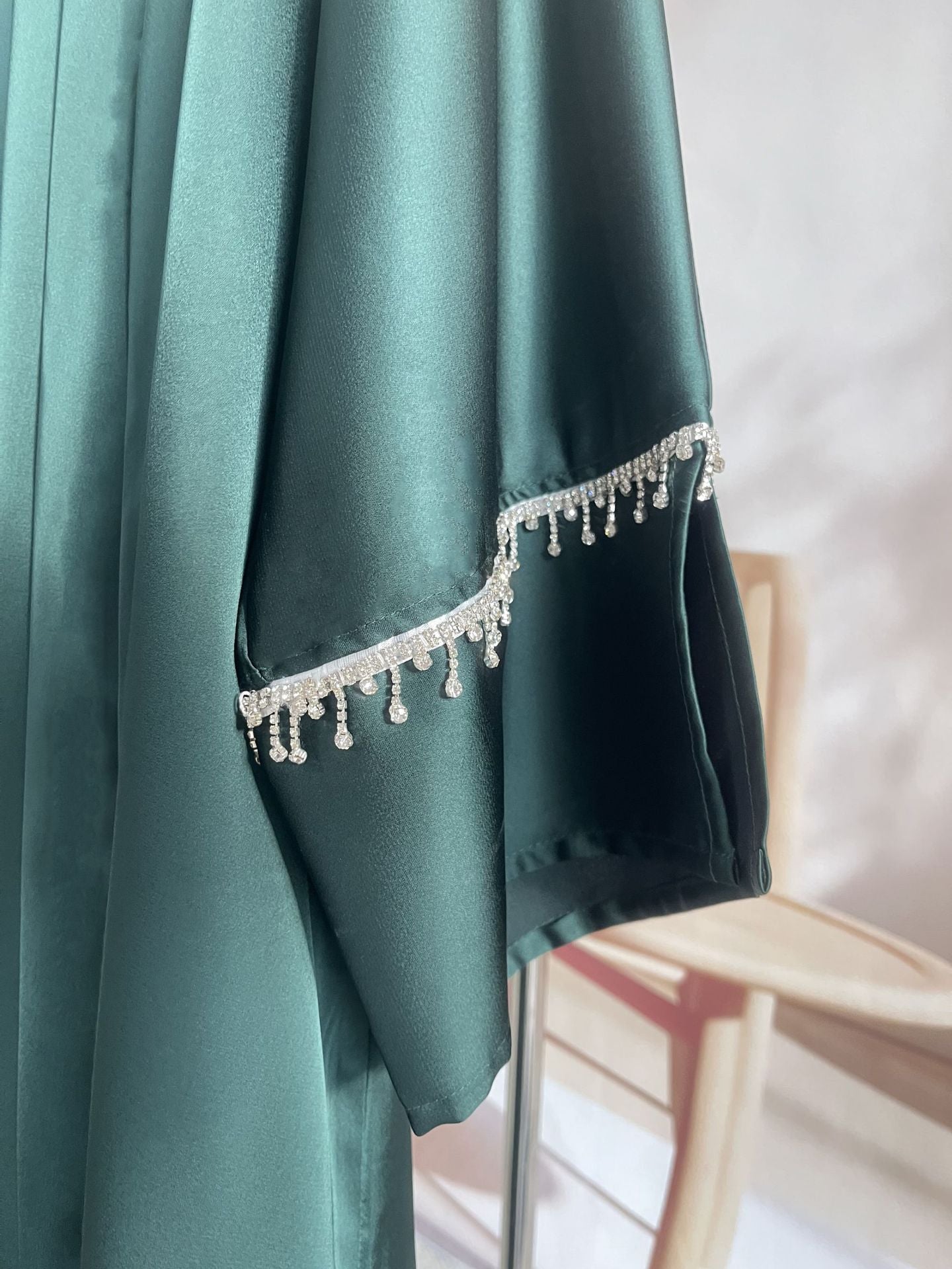 knee length dresses for ladies Emerald Malika sequin modest Abaya satin set | Abaya main image 1
