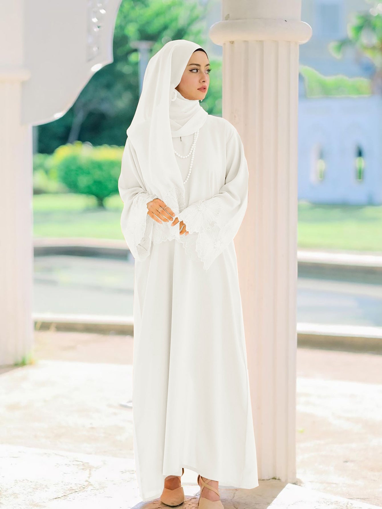 white dress matching hijab