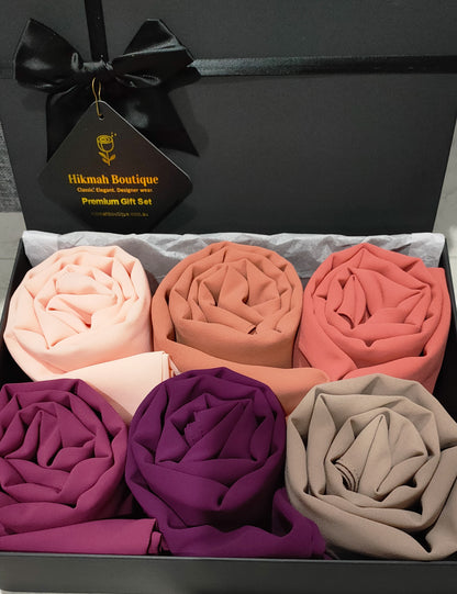 Chiffon Hijab Premium Gift Set | Adorable Range (6 Elegant Premium Chiffon Hijabs wt Bonus Pins)