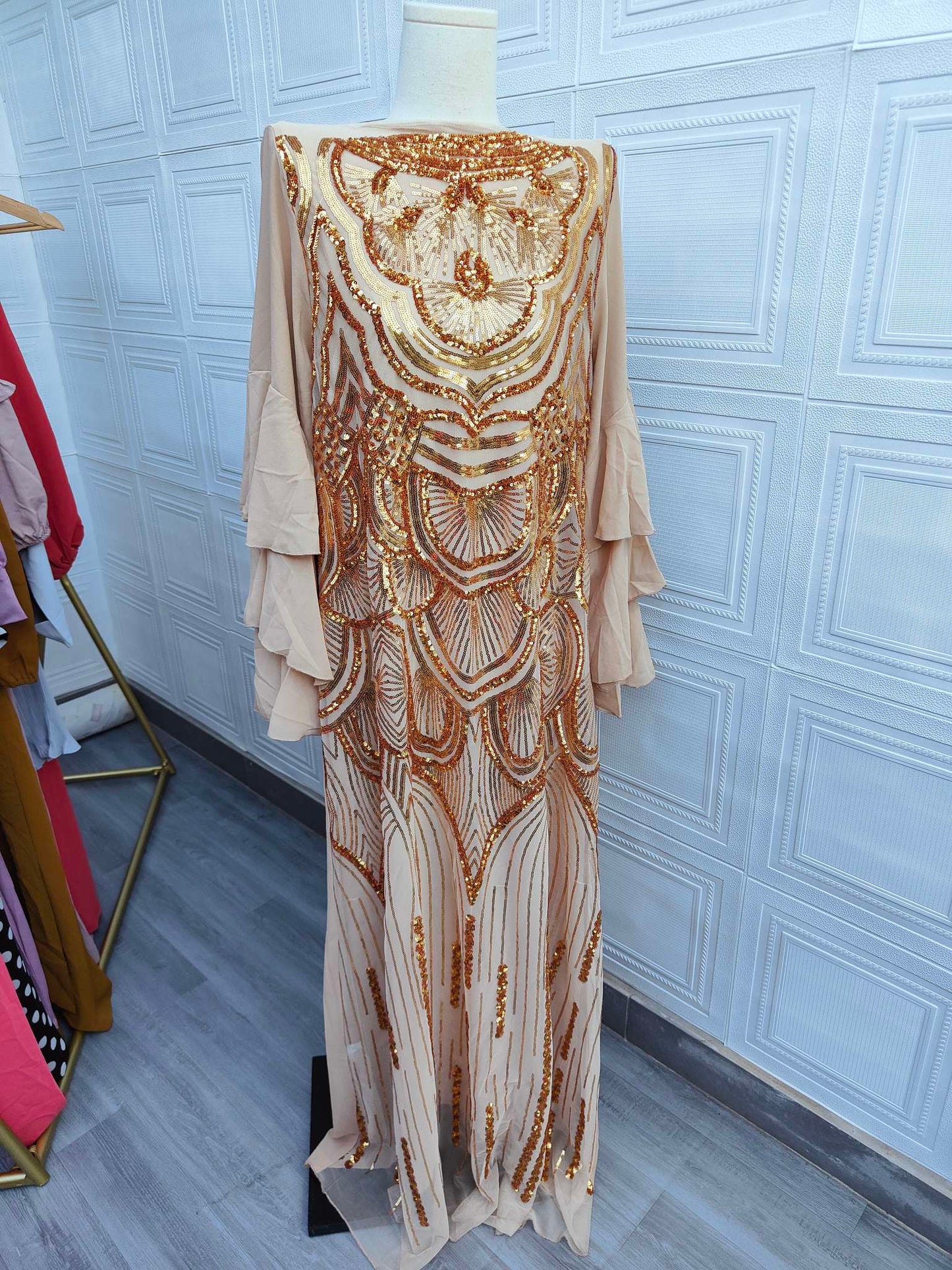 Gold Sequined Modest Dress