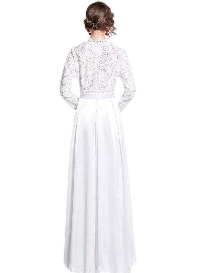 Discover the beauty of our floor-length white abaya dress with a lace top and satin bottom at Hikmah Boutique. Elevate your style with this exquisite piece, perfect for formal occasions and special events. Shop now and radiate elegance and grace!