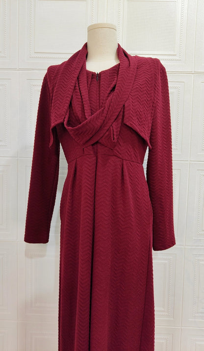 Maroon Romper with Attached Draping Scarf - Hikmah Boutique