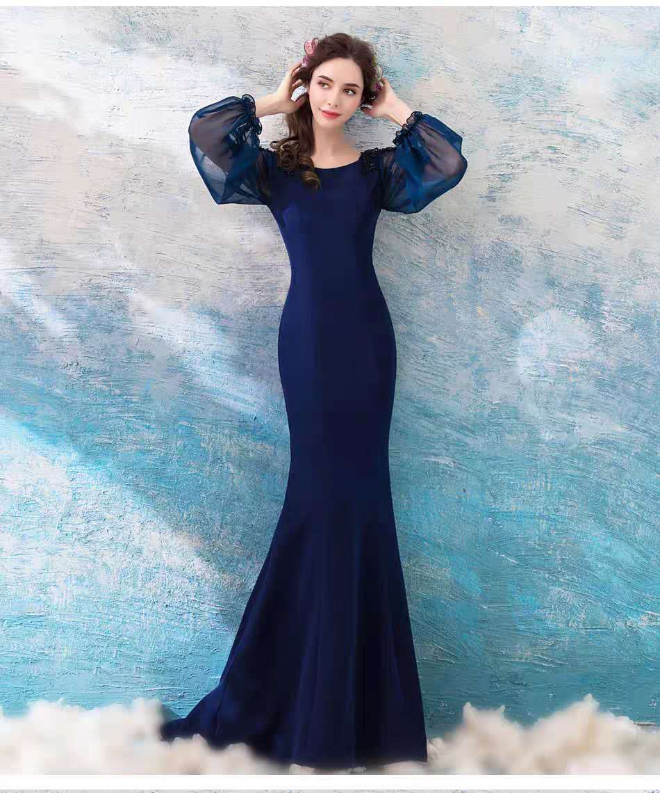 Posh Blue Mermaid Gown - Hikmah Boutique